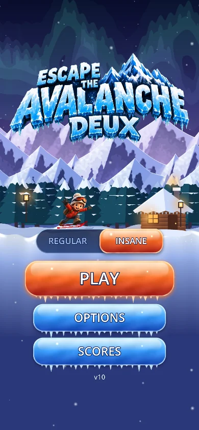 The same home screen with Insane mode selected and the Play button glowing orange